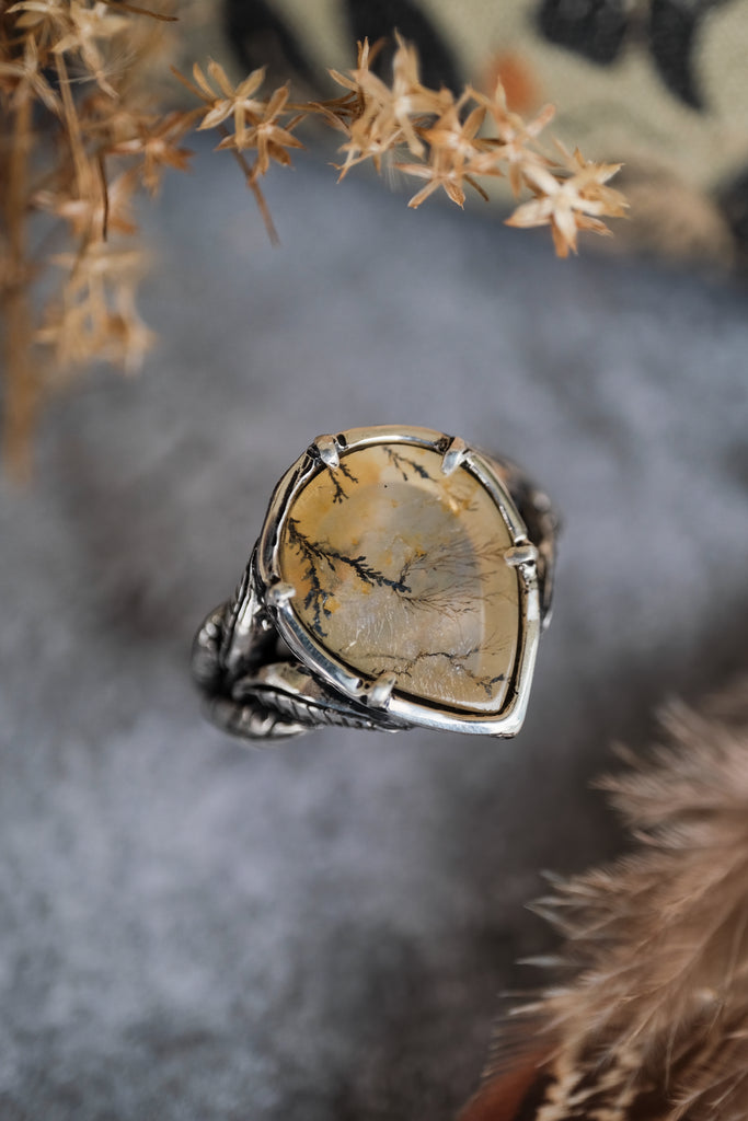 Silver Leaf Ring “Sonora” with Dendritic Agate