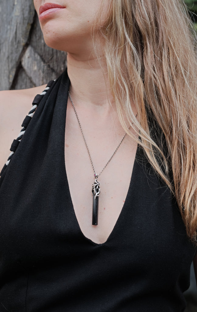Silver Pendant with Black Tourmaline Crystal “Agatha”