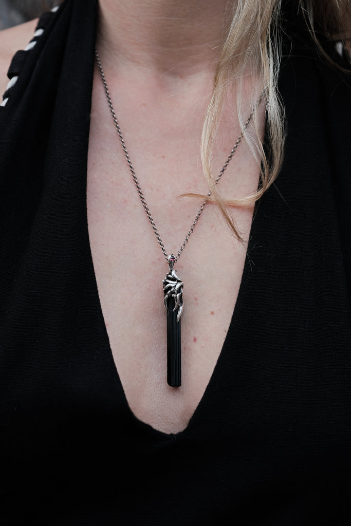 Silver Pendant with Black Tourmaline Crystal “Agatha”