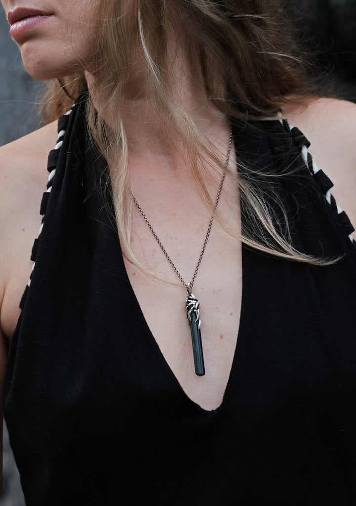Silver Pendant with Black Tourmaline Crystal “Agatha”