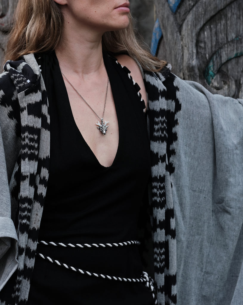 Coral Silver Pendant with Solid Gold Details “Ally”