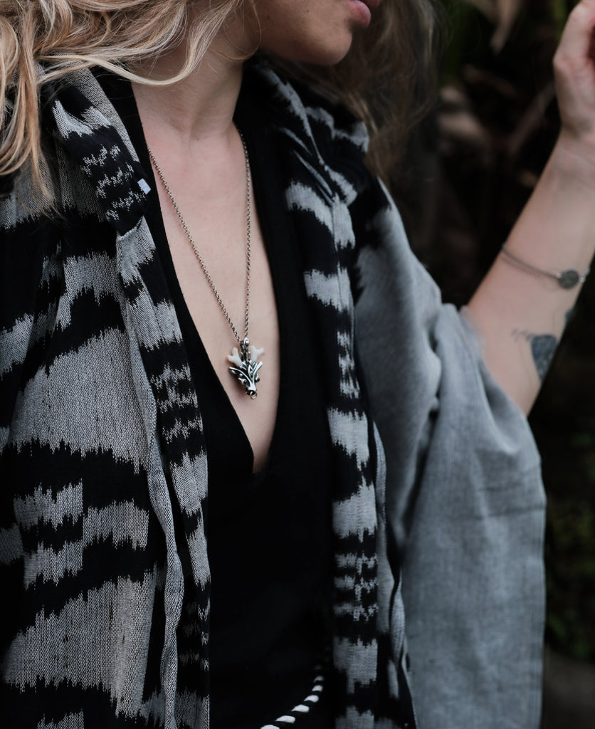 Coral Silver Pendant with Solid Gold Details “Ally”