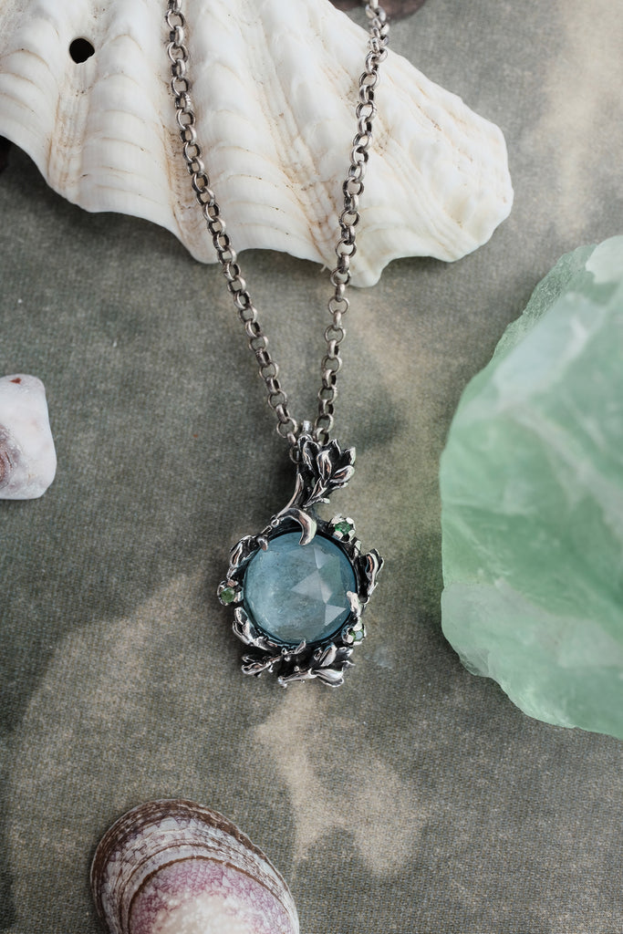 Aquamarine & Tsavorite Pendant in Silver "Greece"