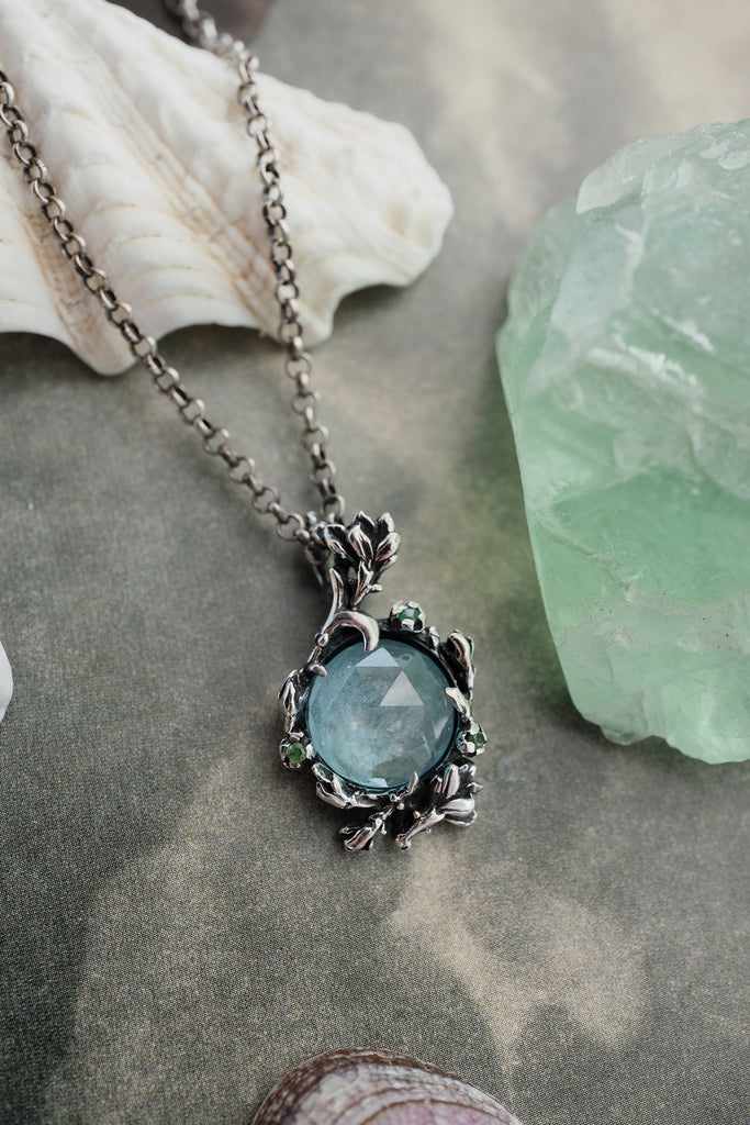 Aquamarine & Tsavorite Pendant in Silver "Greece"