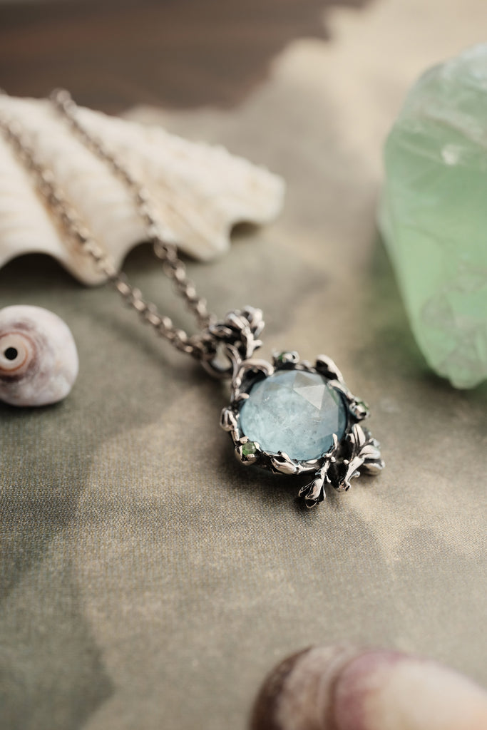 Aquamarine & Tsavorite Pendant in Silver "Greece"