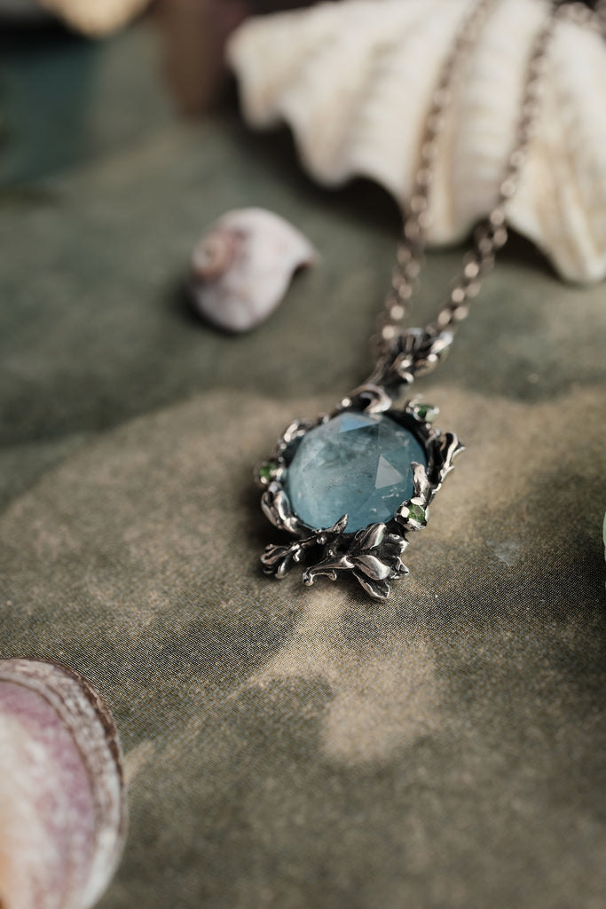 Aquamarine & Tsavorite Pendant in Silver "Greece"