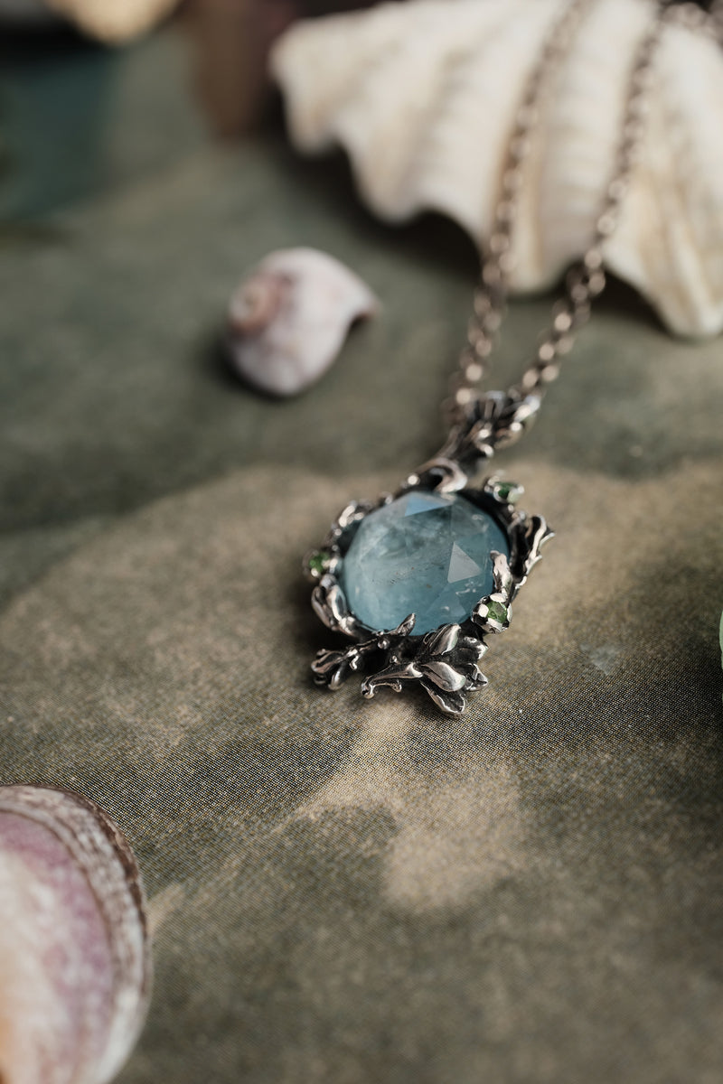 Aquamarine & Tsavorite Pendant in Silver "Greece"