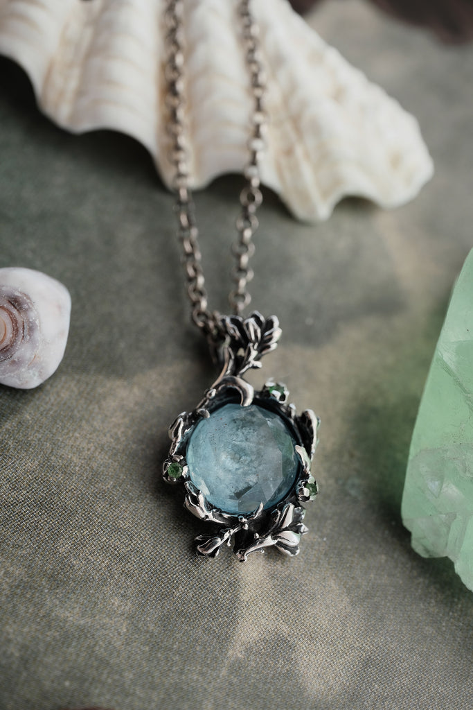 Aquamarine & Tsavorite Pendant in Silver "Greece"