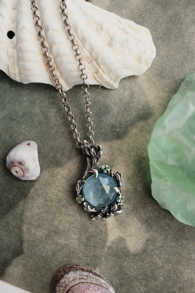 Aquamarine & Tsavorite Pendant in Silver "Greece"
