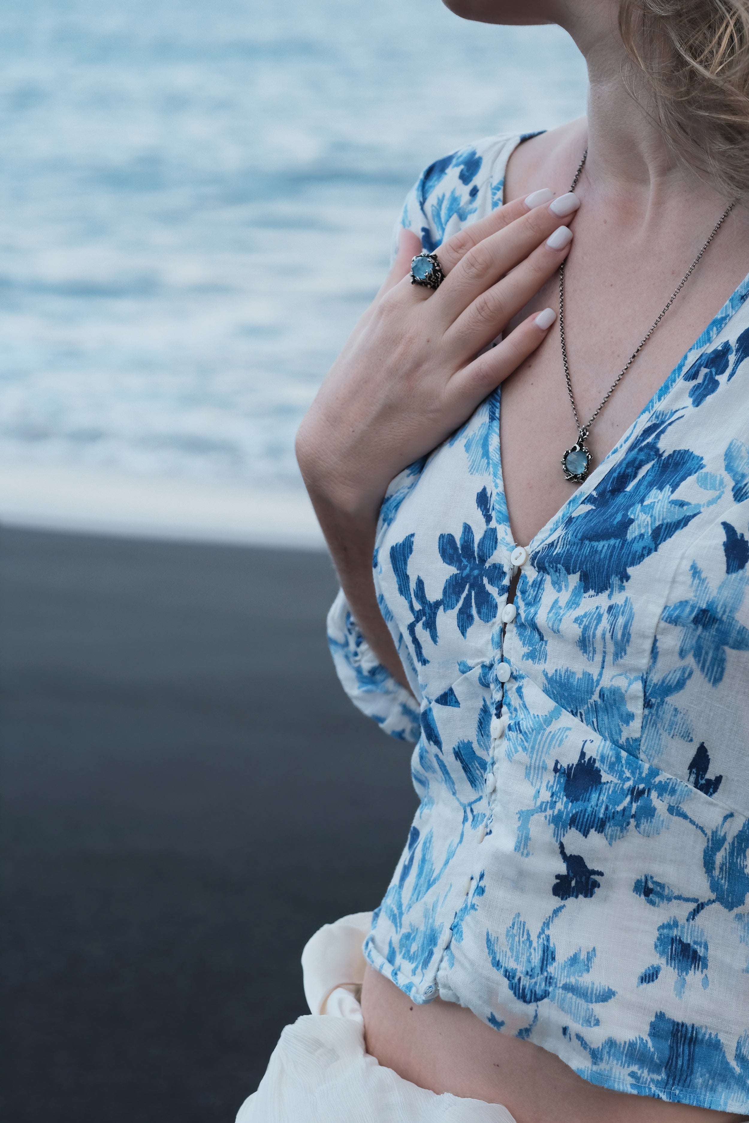Aquamarine & Tsavorite Pendant in Silver 