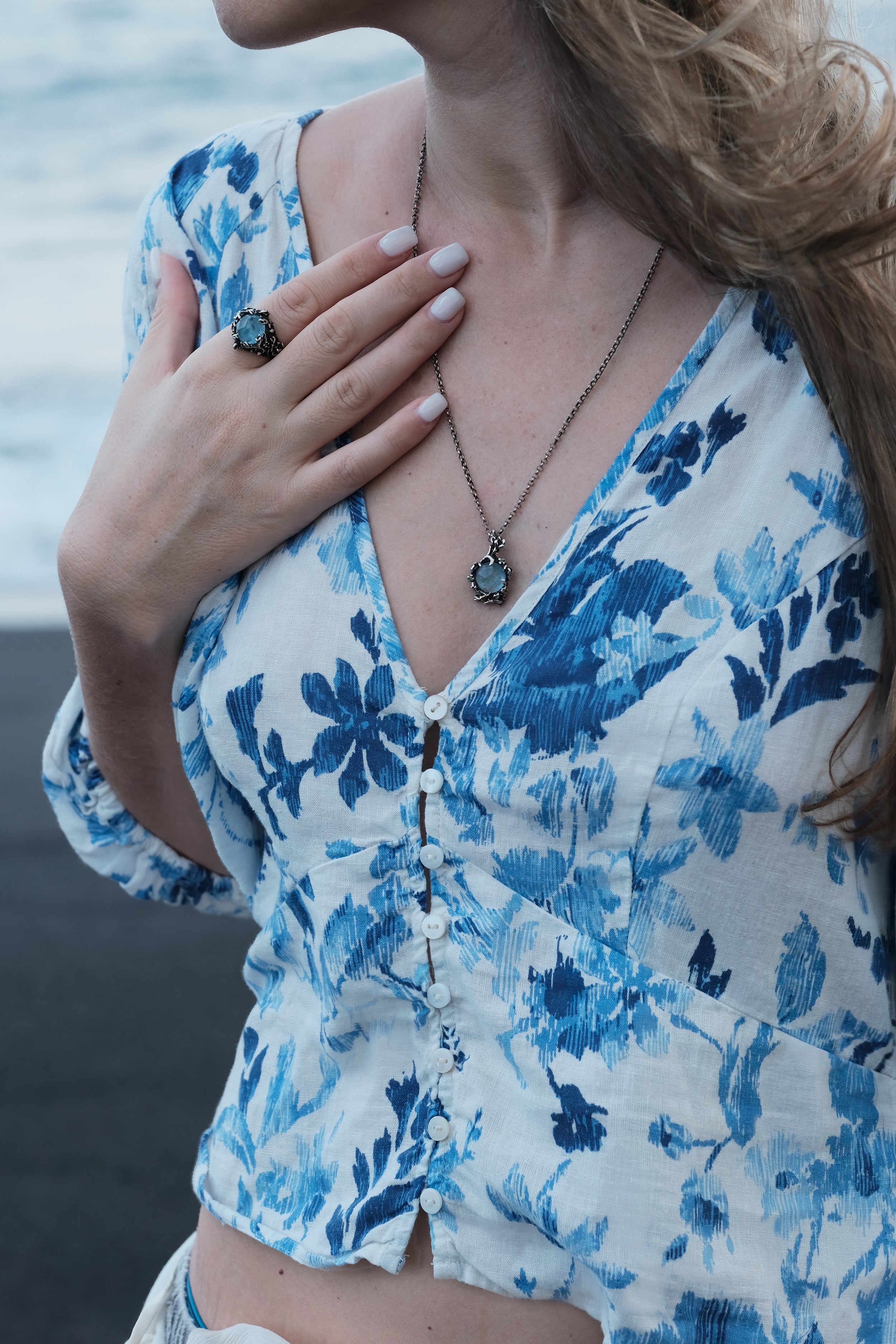 Aquamarine & Tsavorite Pendant in Silver 