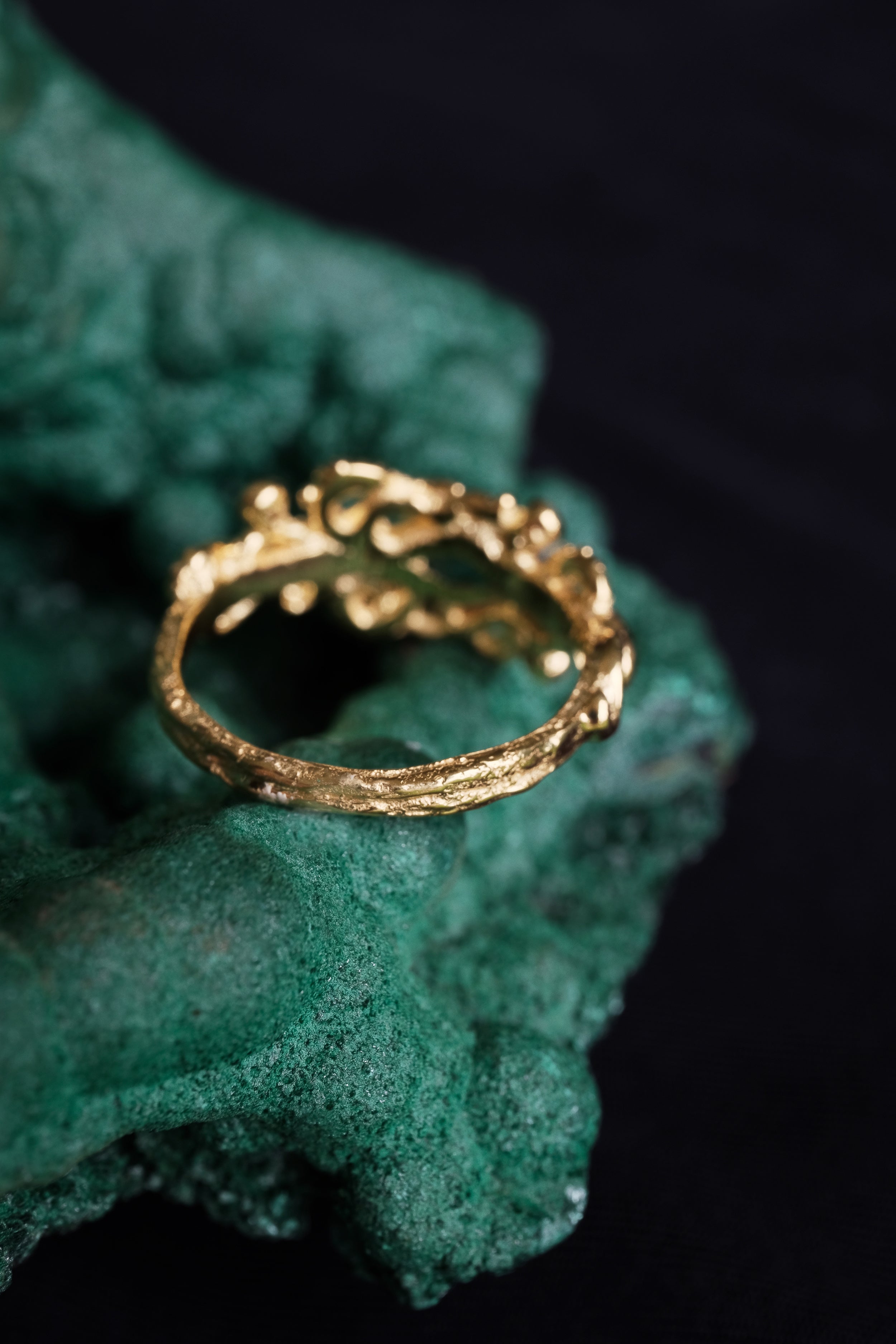 14K Yellow Gold Emerald Octopus Ring 