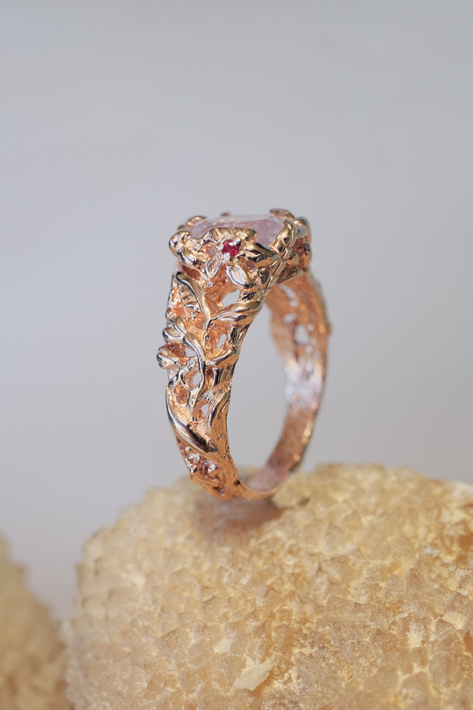 14K Solid Rose Gold ring “Amor” with Lavender Quartz