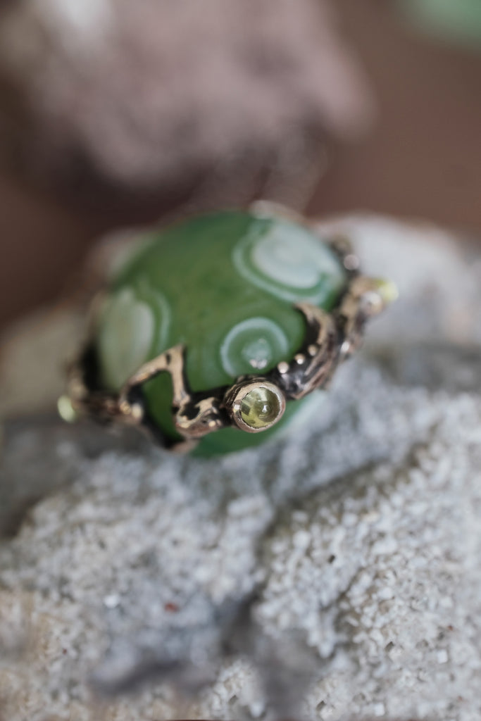 "Wind" Artisan Silver Pendant with Rare Gobi Agate and Peridots