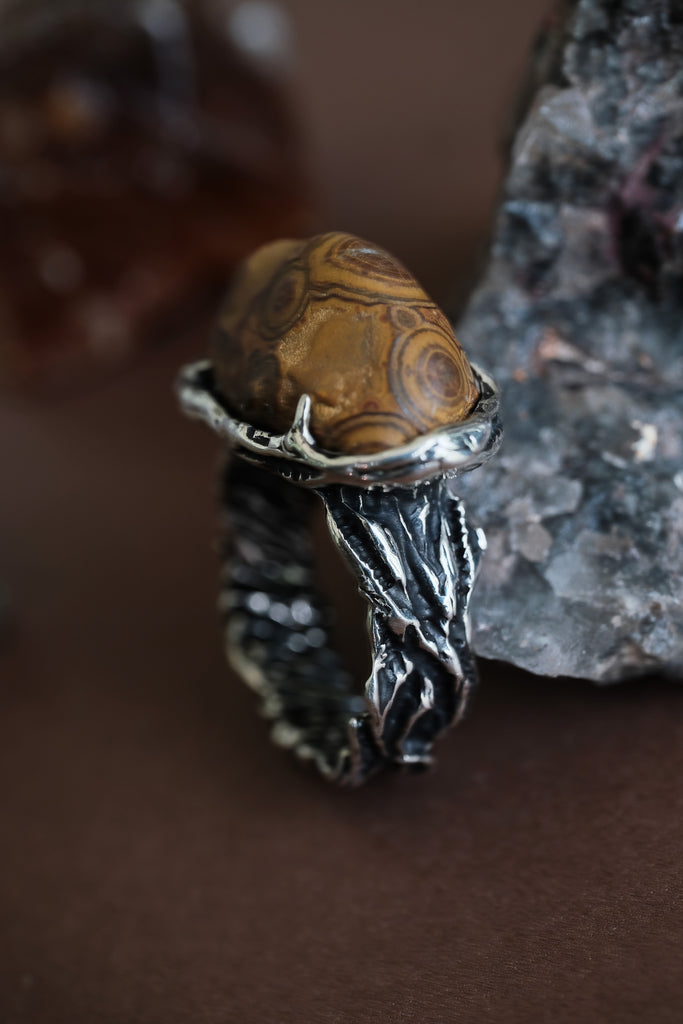 "Sand" Large Organic Silver Ring with Rare Gobi Agate