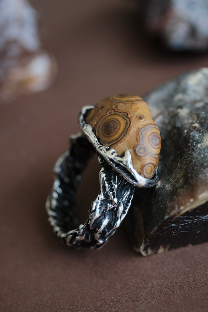 "Sand" Large Organic Silver Ring with Rare Gobi Agate