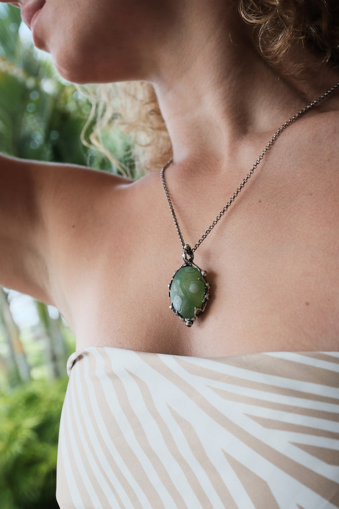 "Wind" Artisan Silver Pendant with Rare Gobi Agate and Peridots