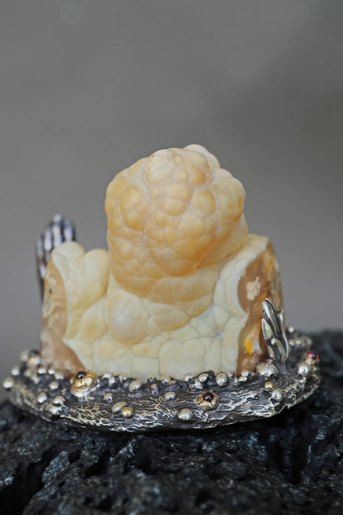 "Nagual" One-of-One Sterling Silver Spiritual Sculpture with Natural Agate