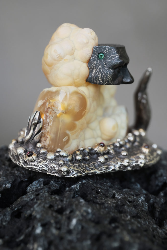 "Nagual" One-of-One Sterling Silver Spiritual Sculpture with Natural Agate