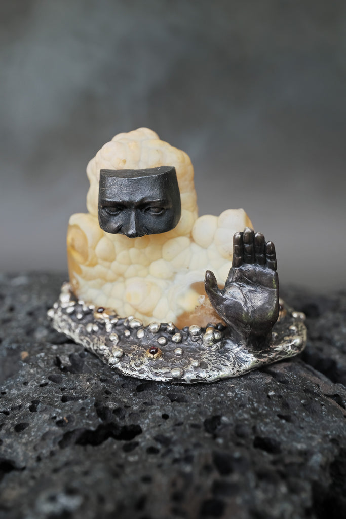 "Nagual" One-of-One Sterling Silver Spiritual Sculpture with Natural Agate