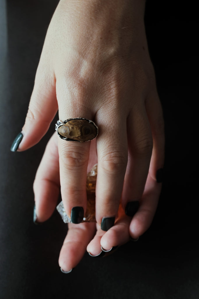 "Sand" Large Organic Silver Ring with Rare Gobi Agate