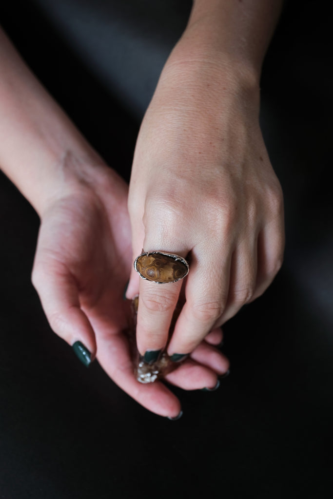 "Sand" Large Organic Silver Ring with Rare Gobi Agate