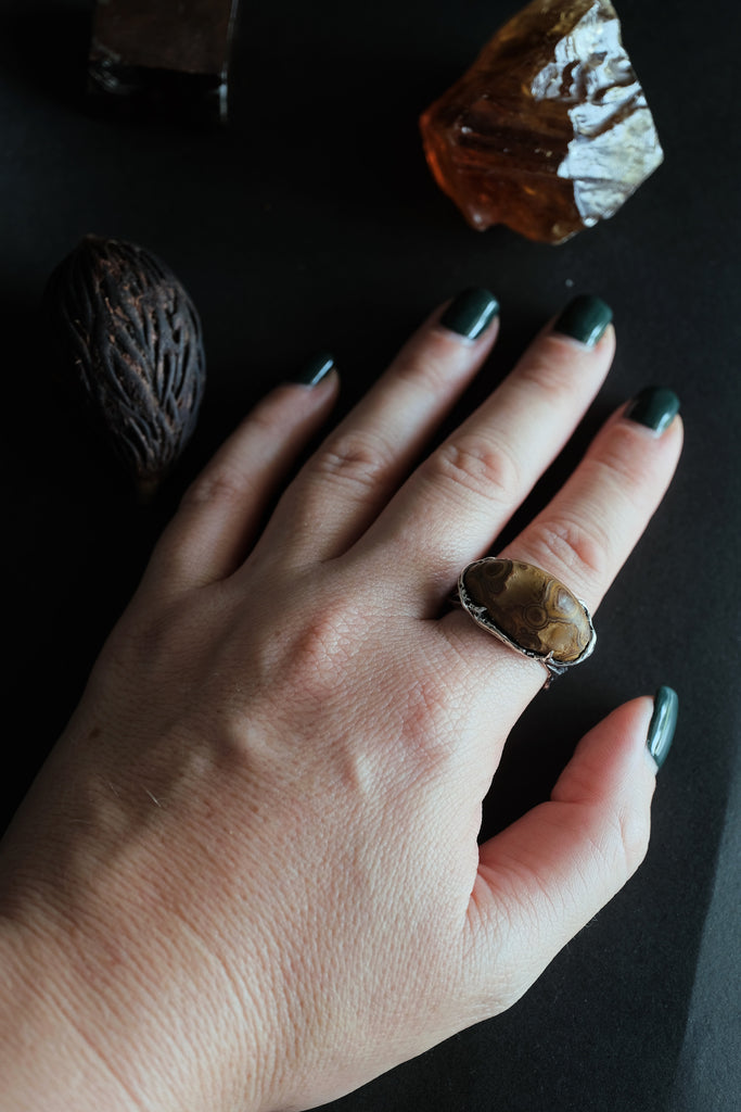 "Sand" Large Organic Silver Ring with Rare Gobi Agate