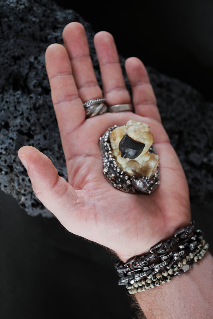 "Nagual" One-of-One Sterling Silver Spiritual Sculpture with Natural Agate