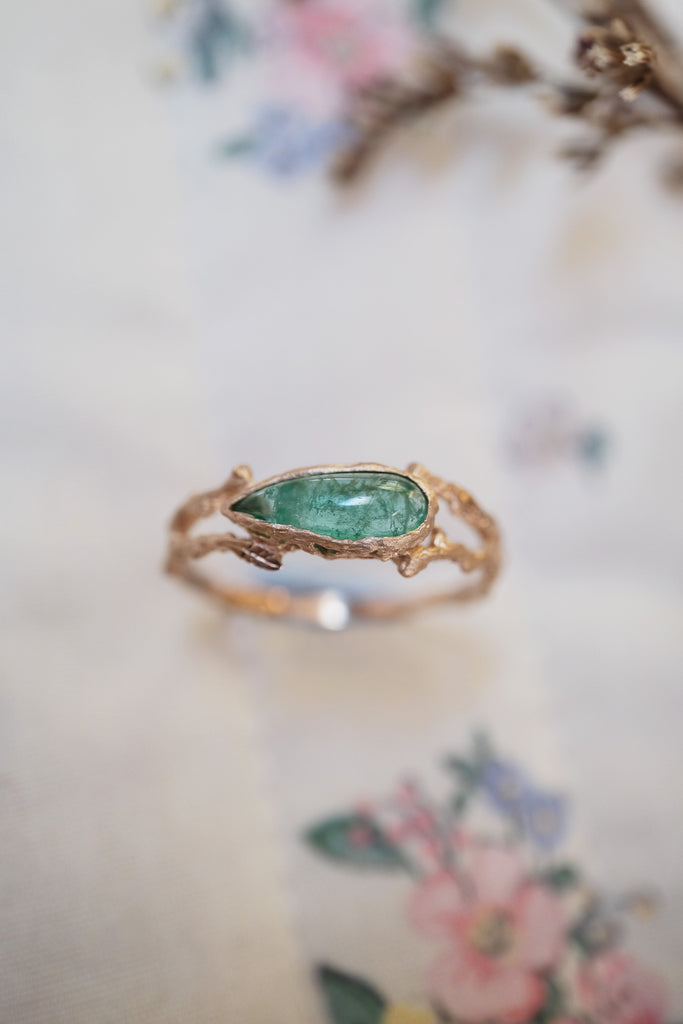 One of a Kind Rose Gold Emerald Ring "Vale"