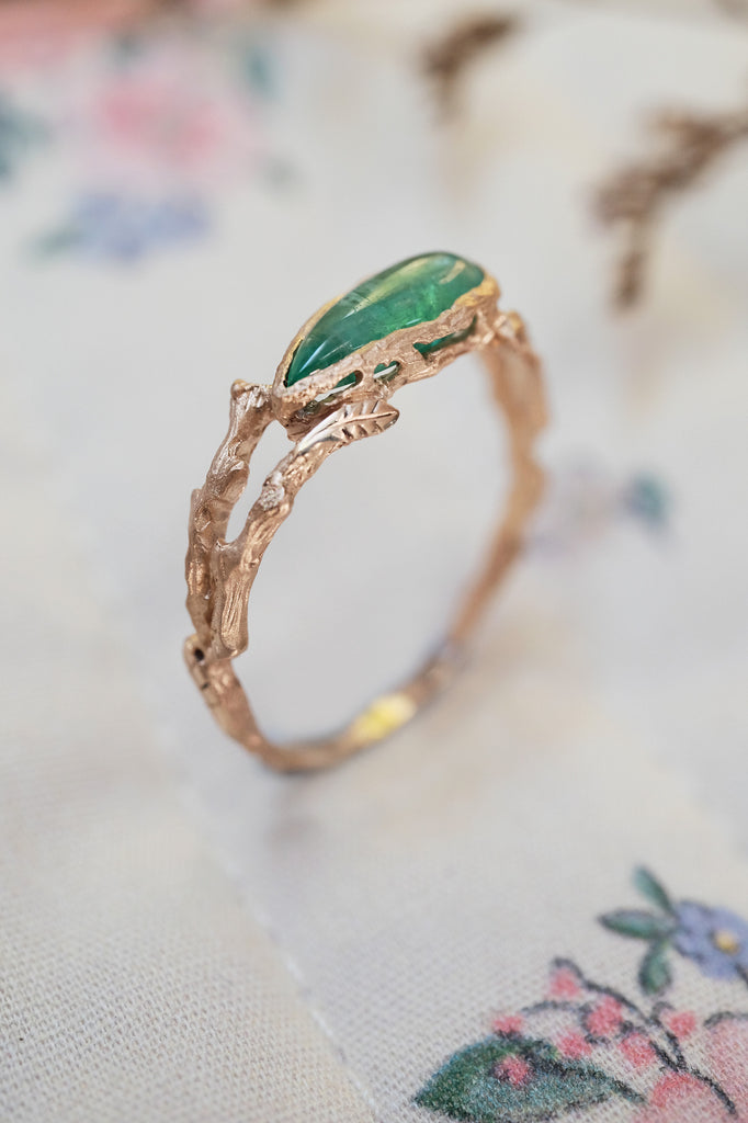 One of a Kind Rose Gold Emerald Ring "Vale"