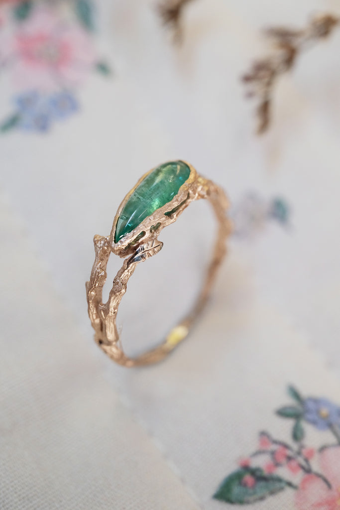 One of a Kind Rose Gold Emerald Ring "Vale"