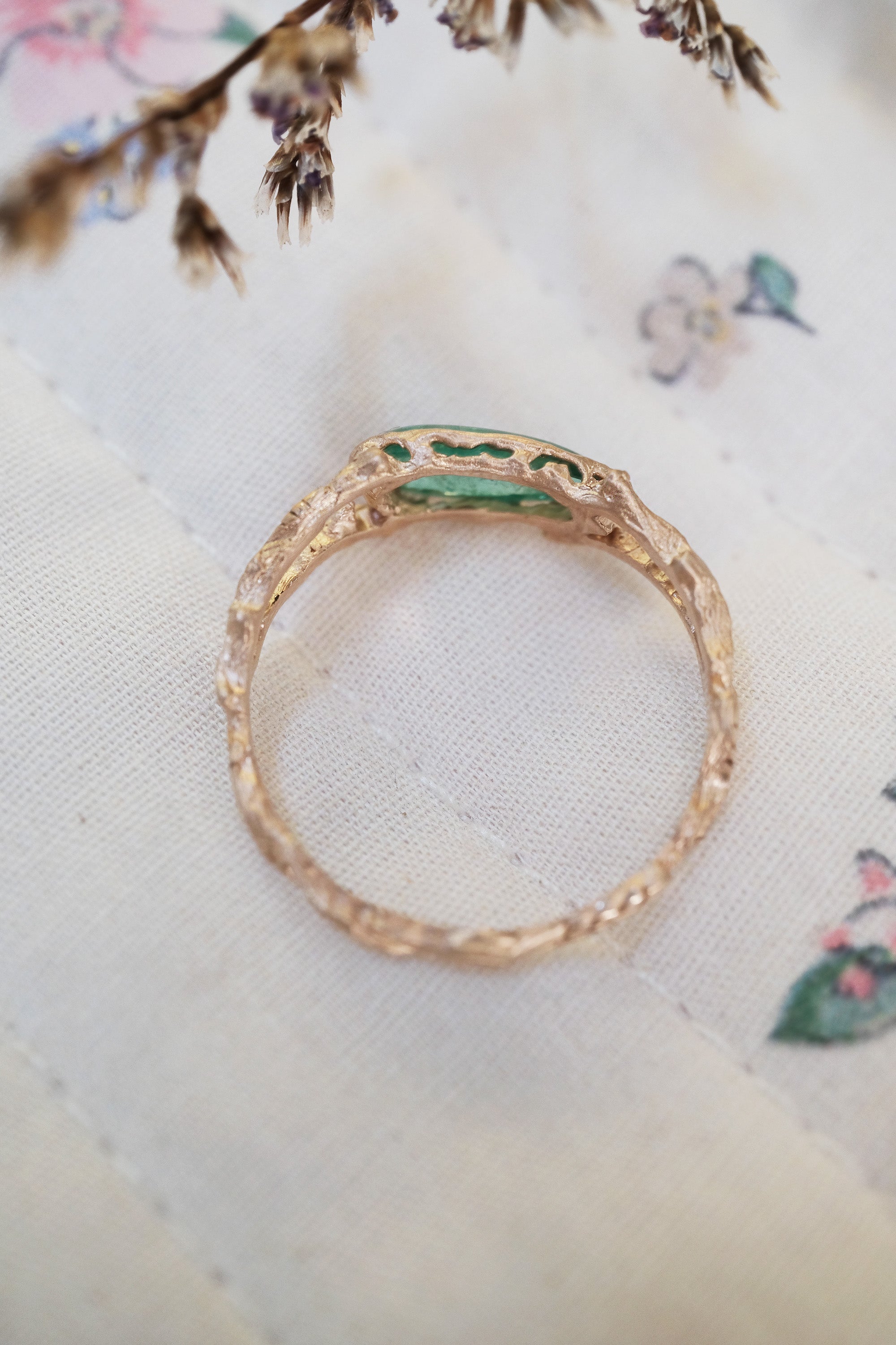 One of a Kind Rose Gold Emerald Ring 