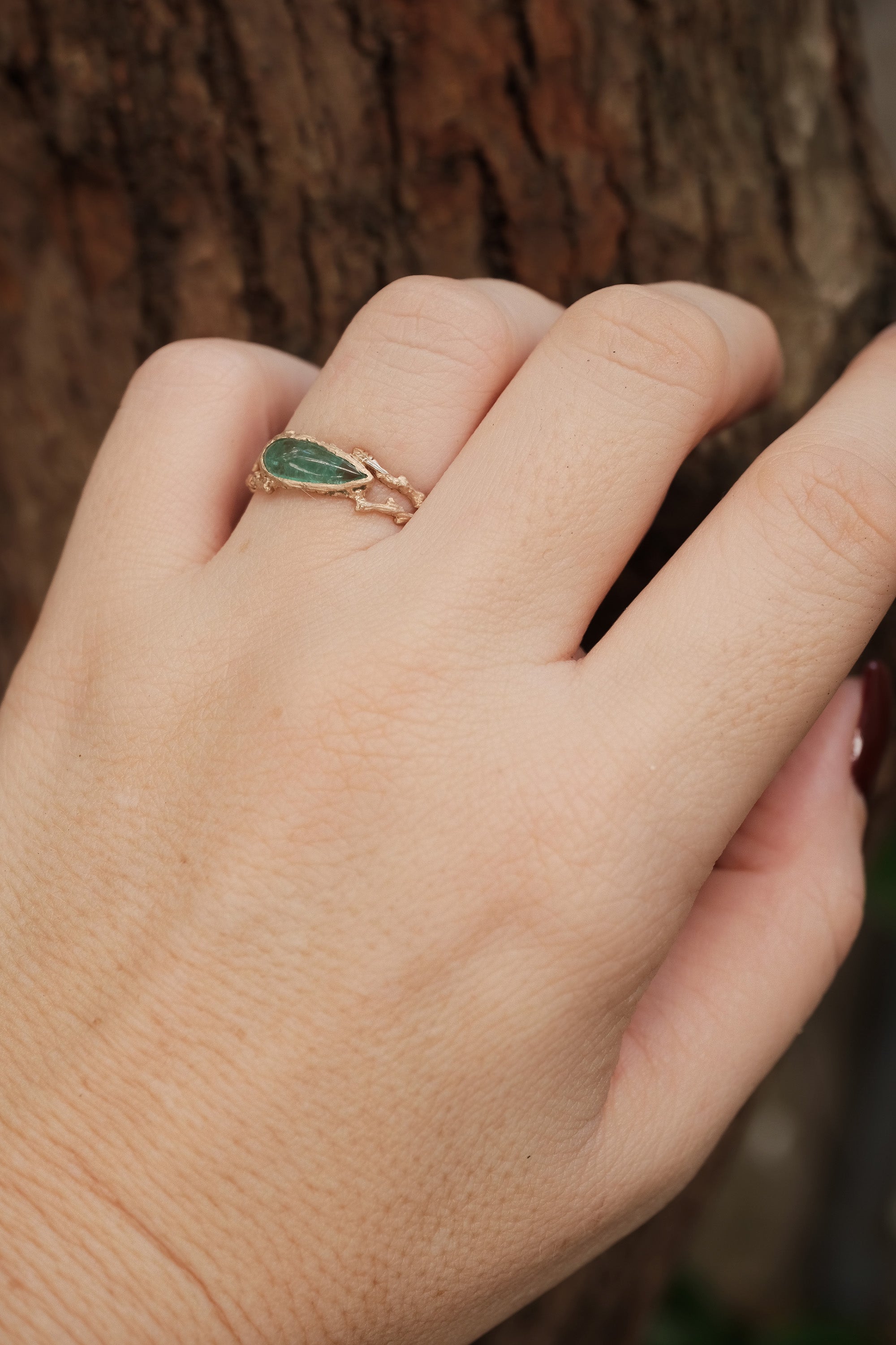 One of a Kind Rose Gold Emerald Ring 