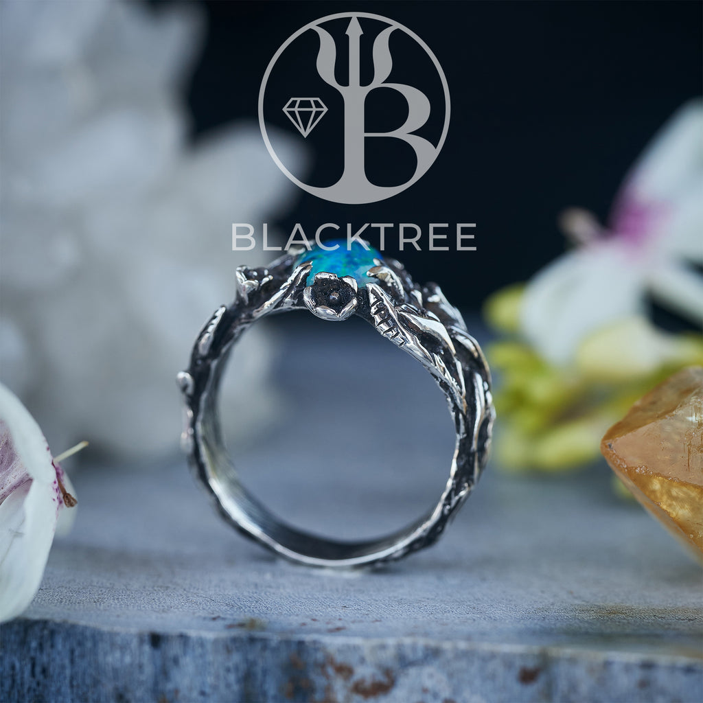 Engagement Boulder Fire Opal Silver Ring "Blythe"