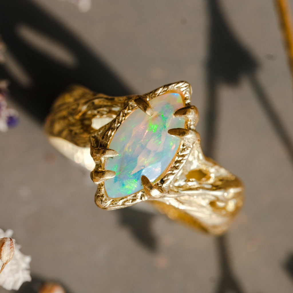 14K Gold Fire Opal Engagement Ring "Vivienne"