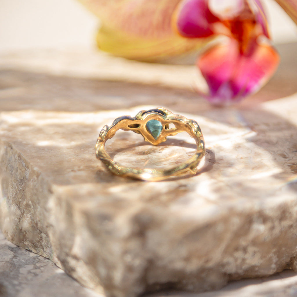 Yellow Gold Indigolite Ring "Bloom"