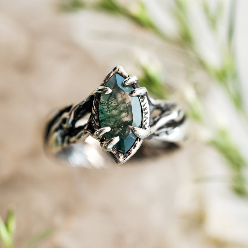 Silver Moss Agate Ring "Vivienne"