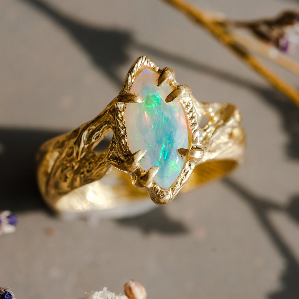 Engagement Gold Ring with Fire Opal