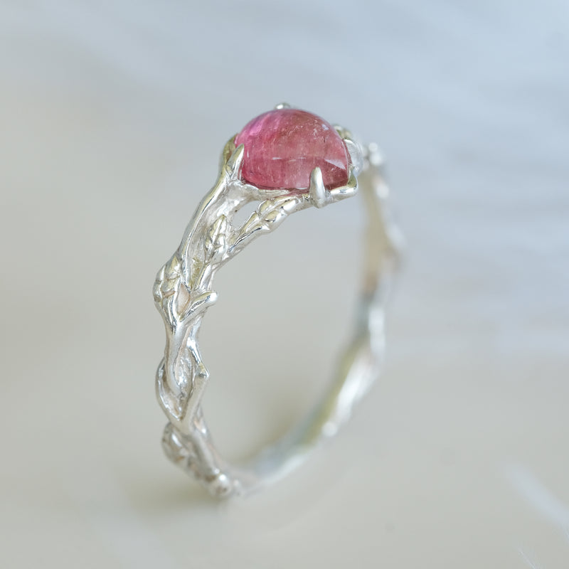 14K Solid Gold Pink Tourmaline Engagement ring Blossom