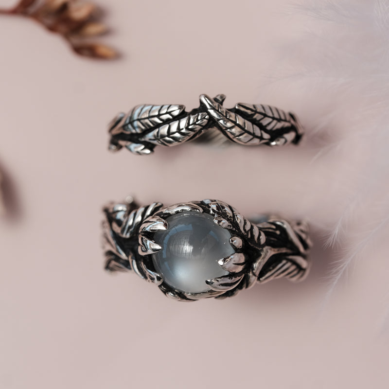 Silver Bohemian Moonstone Ring Set "Margot"