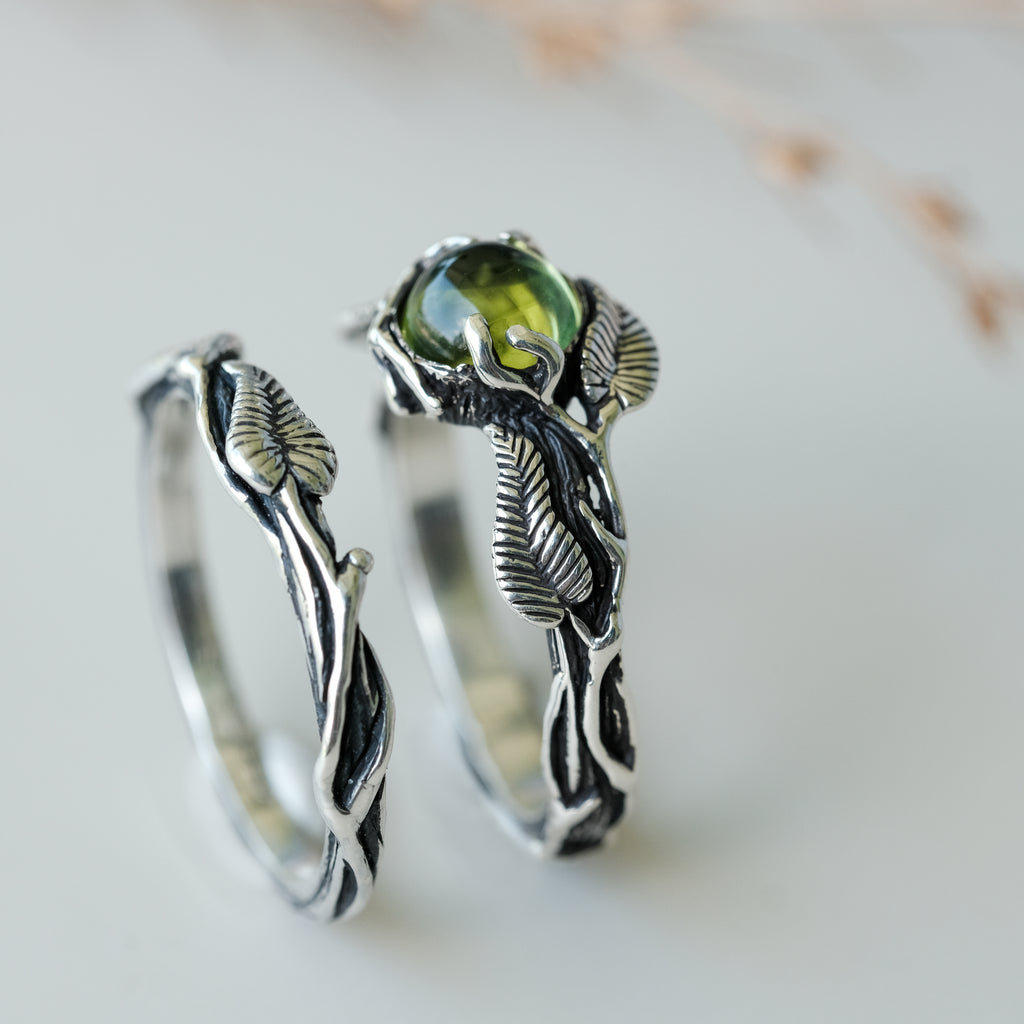 Bohemian Silver peridot ring set Sylva