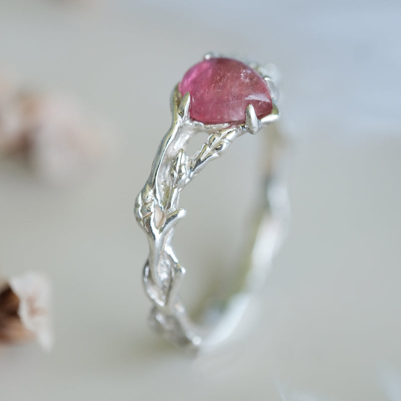 Pink Tourmaline Shiny Silver Ring Blossom