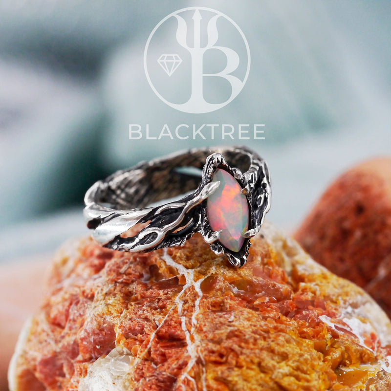 Sterling Silver Ethiopian Fire Opal Ring "Vivienne" 925 Sterling Silver