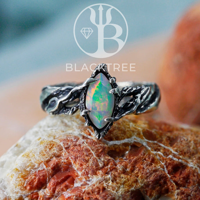 Ethiopian Fire Opal Ring "Vivienne" 925 Sterling Silver