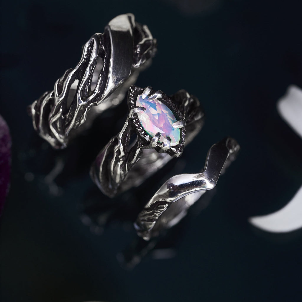 Wedding couple rings set with Fire Opal "Vivienne"