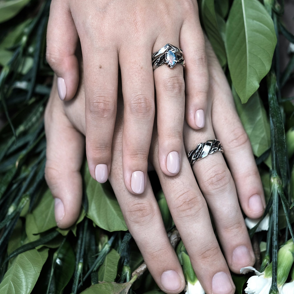 Wedding couple rings set with Fire Opal "Vivienne"