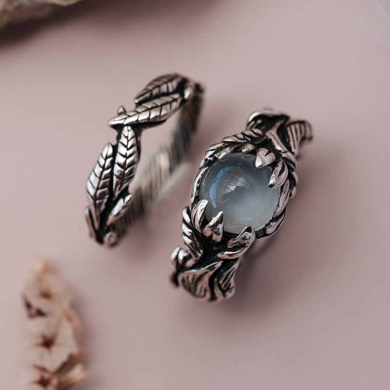 Silver Bohemian Moonstone Ring Set "Margot"