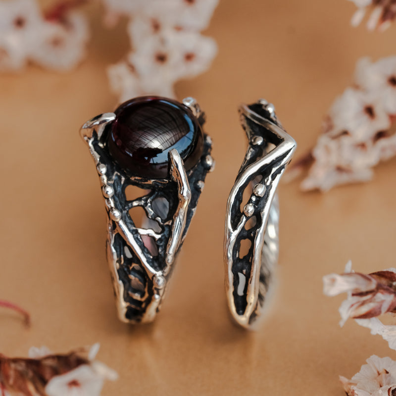 Sterling Silver Garnet Ring Set "Agnia"