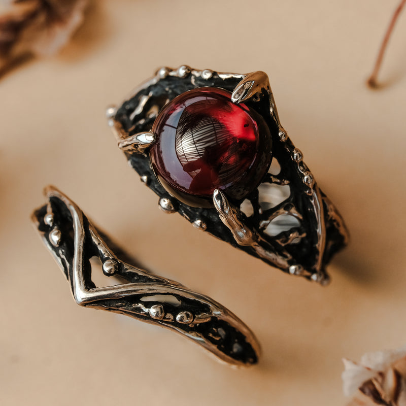 Sterling Silver Garnet Ring Set "Agnia"