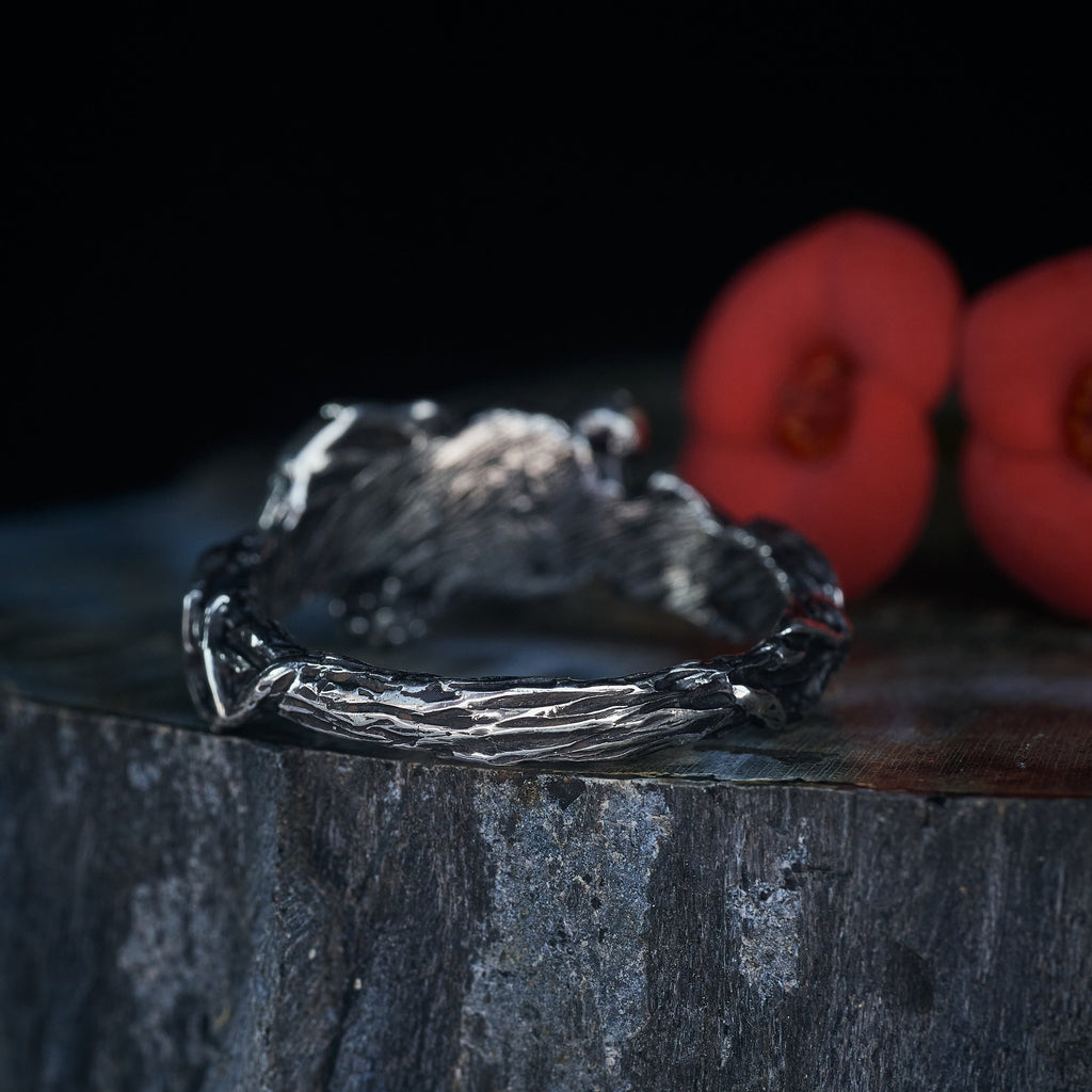 Garnet ring 'Raspberry" by BlackTreeLab view from behind